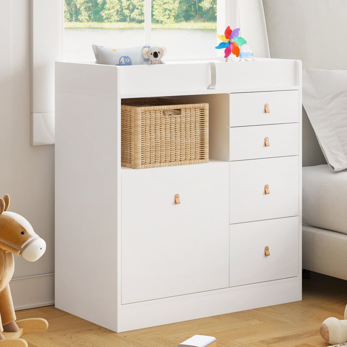 Table à langer pour bébé avec 5 tiroirs et 1 espace de rangement ouvert