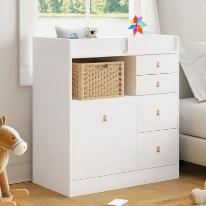 Table à langer pour bébé avec 5 tiroirs et 1 espace de rangement ouvert