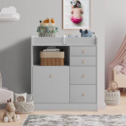 Table à langer pour bébé avec 5 tiroirs et 1 espace de rangement ouvert
