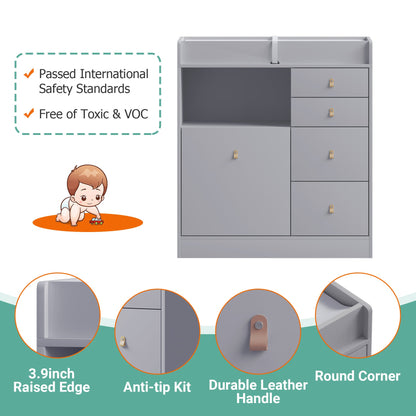 Table à langer pour bébé avec 5 tiroirs et 1 espace de rangement ouvert