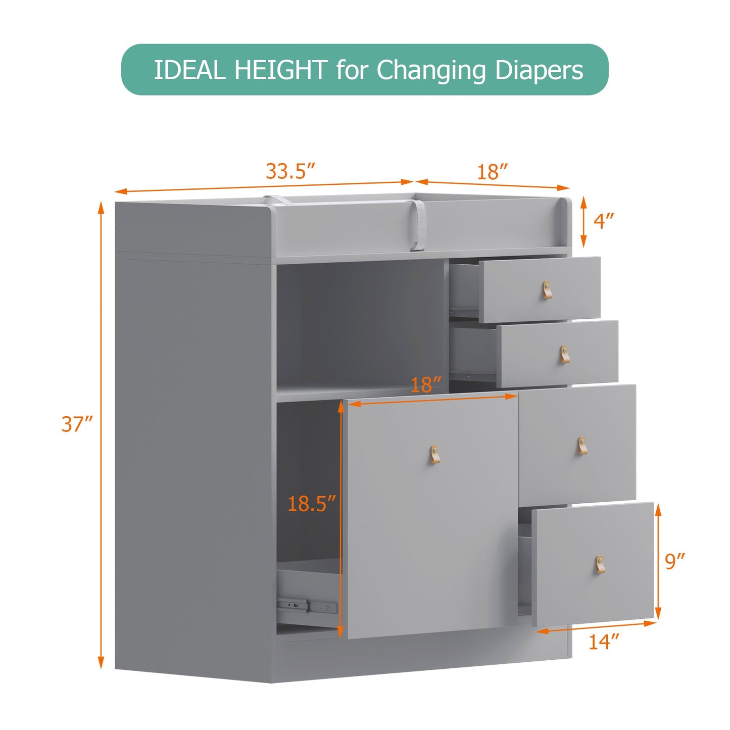 Table à langer pour bébé avec 5 tiroirs et 1 espace de rangement ouvert