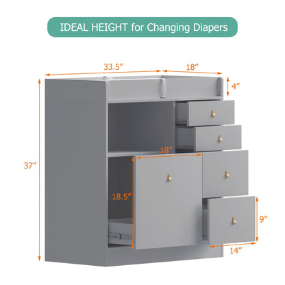 Table à langer pour bébé avec 5 tiroirs et 1 espace de rangement ouvert