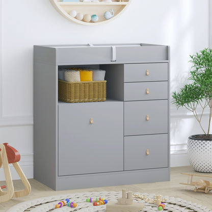 Table à langer pour bébé avec 5 tiroirs et 1 espace de rangement ouvert