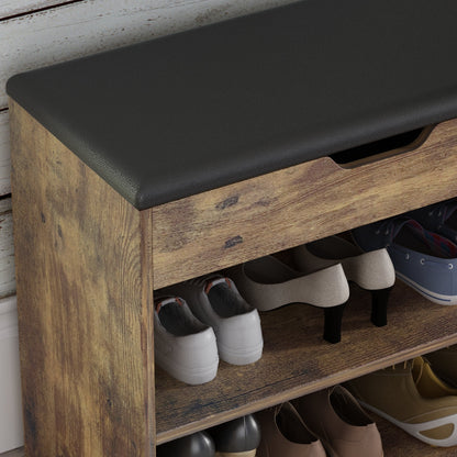 Banc de rangement pour chaussures, étagère à chaussures rembourrée avec 2 compartiments