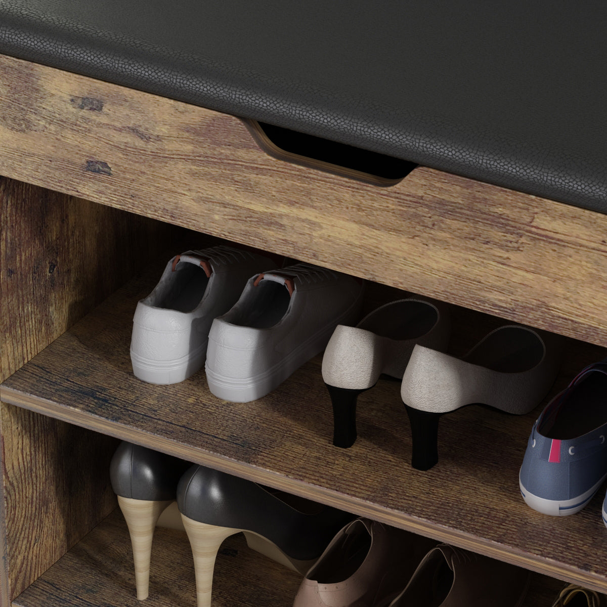 Banc de rangement pour chaussures, étagère à chaussures rembourrée avec 2 compartiments