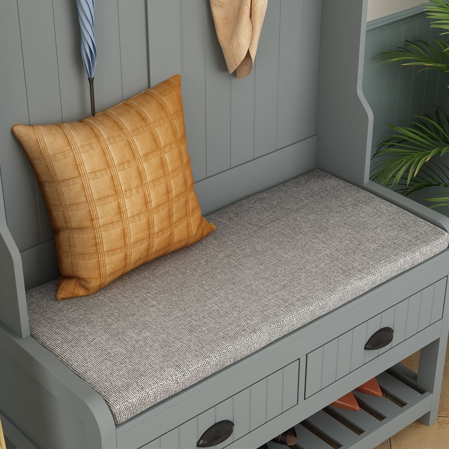 Meuble d'entrée moderne 4 en 1 avec banc de rangement, porte-manteau, étagères et tiroirs pour entrée ou salon