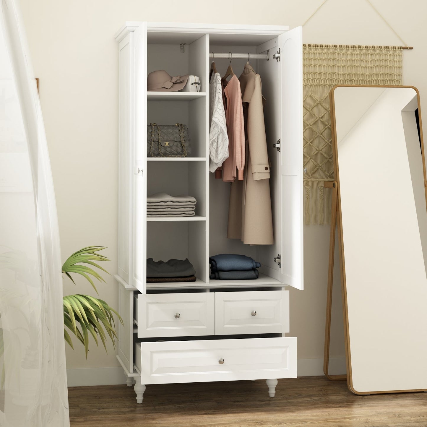Armoire de rangement blanche pour chambre à coucher avec 3 tiroirs