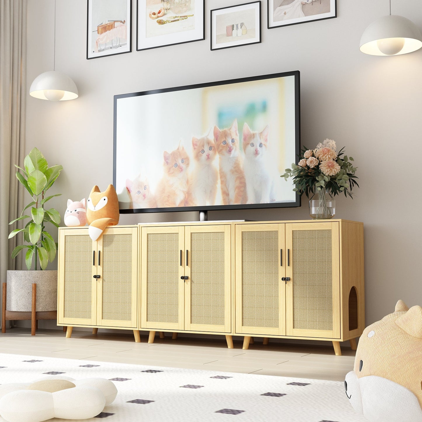 Enclos moderne pour bac à litière pour chat avec serrure et portes en sisal