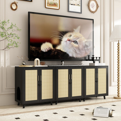 Enclos moderne pour bac à litière pour chat avec serrure et portes en sisal