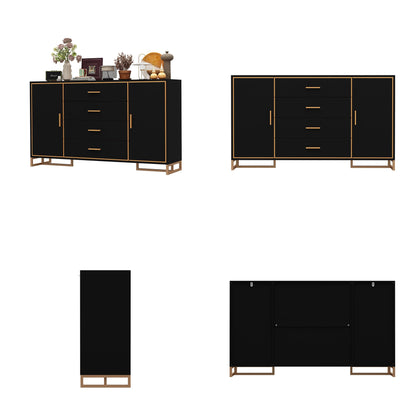 Commode à 2 portes et 4 tiroirs avec étagères réglables