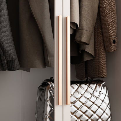 Grande armoire de chambre à coucher avec rangement pour vêtements, éclairage LED et portes vitrées