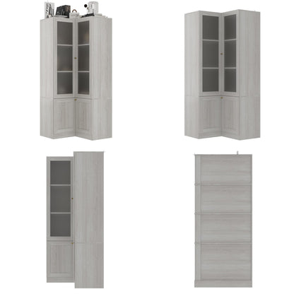 Bibliothèque modulaire à 4 tiroirs avec portes en verre dépoli, 71 po H x 126 po L