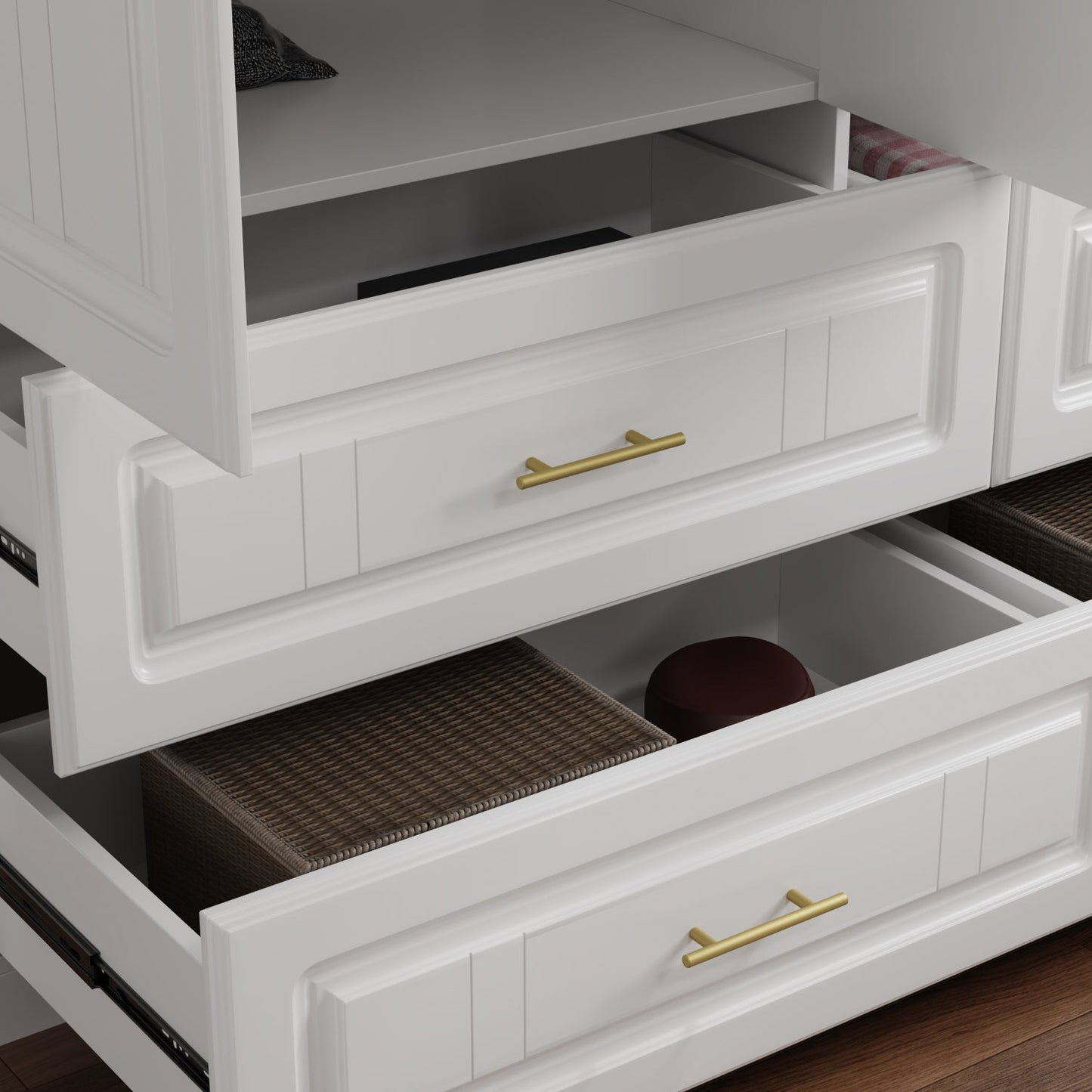 Armoire familiale, armoire de chambre, dressing à 4 portes et tiroirs