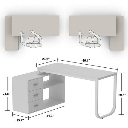 Bureau d'angle en L de 55 pouces avec étagères et tiroirs 