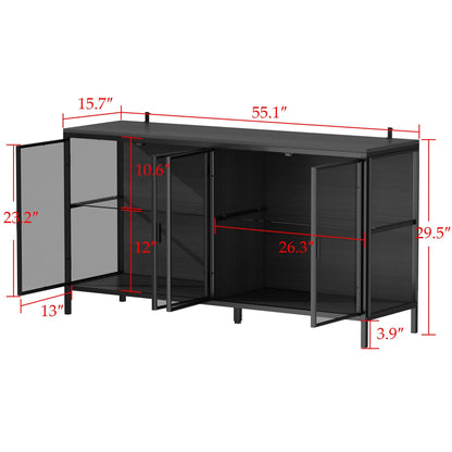 Buffet de 140 cm de large avec portes vitrées et éclairage LED