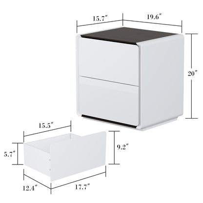 Table de chevet laquée brillante avec éclairage LED et 2 tiroirs