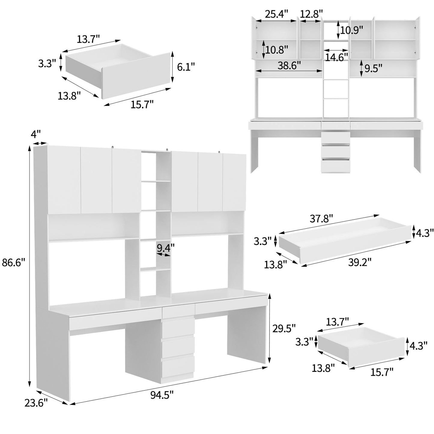 Bureau de 94,5 po avec étagère