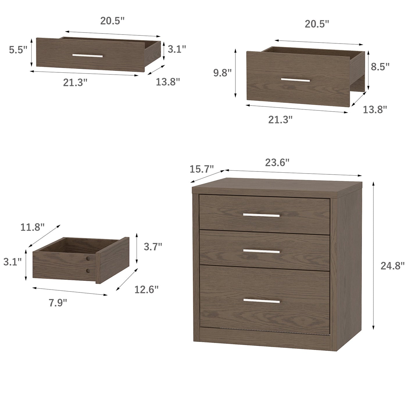 Table de chevet à 3 tiroirs avec compartiment caché