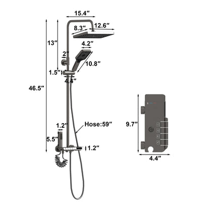 Système de douche complet avec écran LED, douchette à main, bec cascade et pistolet de douche