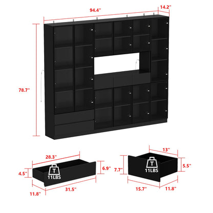 Vitrine de rangement avec éclairage LED et portes en verre trempé