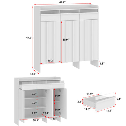 Meuble à chaussures à 3 tiroirs et 3 portes avec éclairage LED