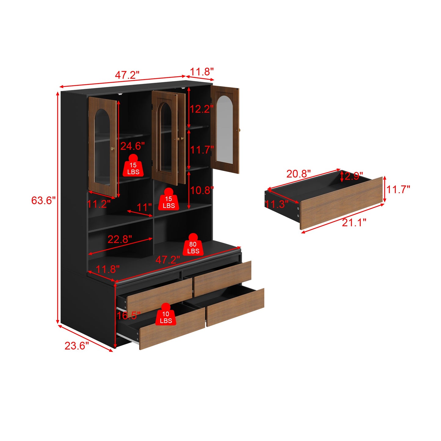 Système de dressing à 4 portes vitrées et 4 tiroirs avec banc de rangement pour chaussures