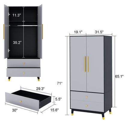 Armoire moderne grand placard de rangement 2 portes 2 tiroirs