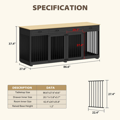 Grand meuble pour cage de chien avec 4 tiroirs et séparateurs