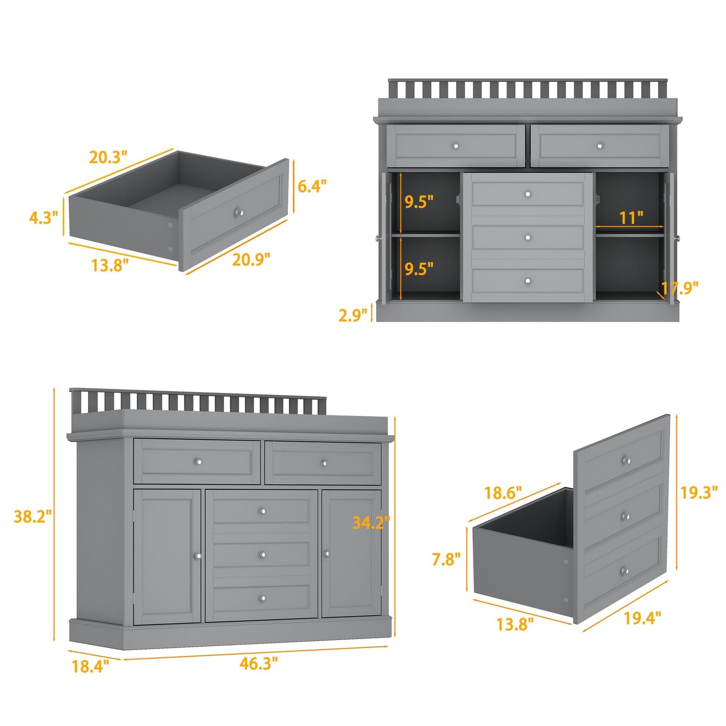Table à langer à 3 tiroirs avec 2 placards