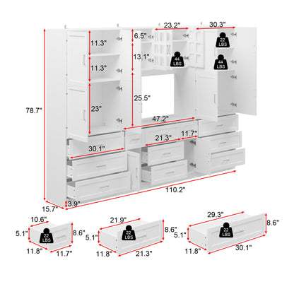 Bibliothèque à 11 tiroirs avec portes vitrées, 78,7 po H x 110 po L