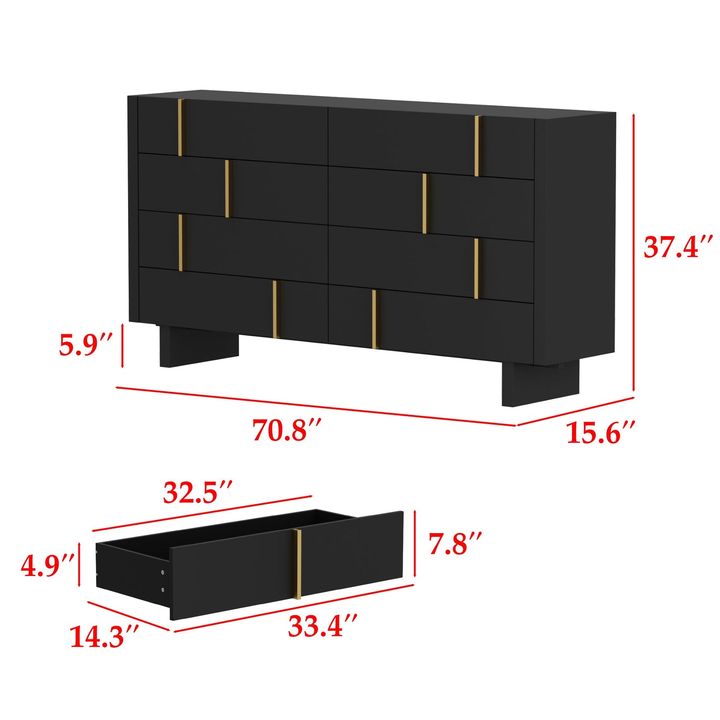Commode moderne à 8 tiroirs avec détails dorés – Solution de rangement élégante pour la chambre
