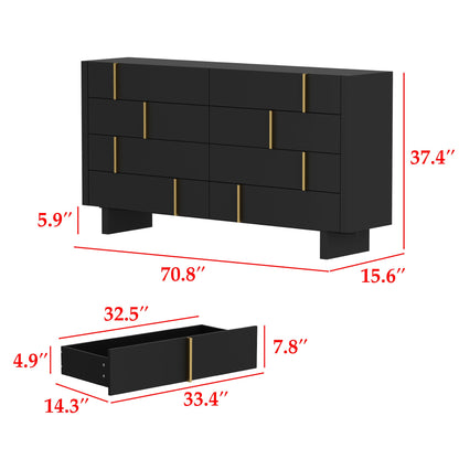 Commode moderne à 8 tiroirs avec détails dorés – Solution de rangement élégante pour la chambre