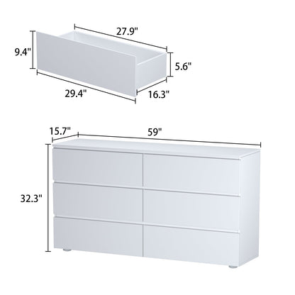 Buffet à 6 tiroirs aspect vieilli avec texture grainée - 150 cm de large
