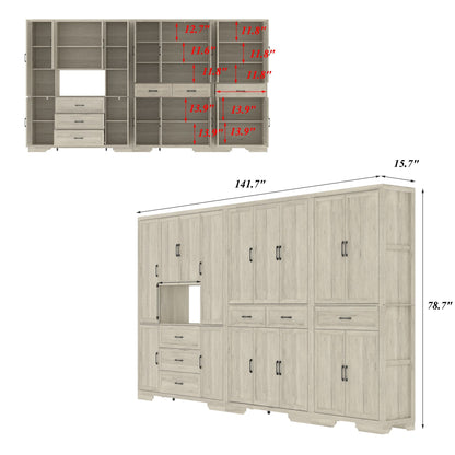 Meuble de rangement modulaire élégant : design épuré et combinaison de compartiments ouverts et fermés.