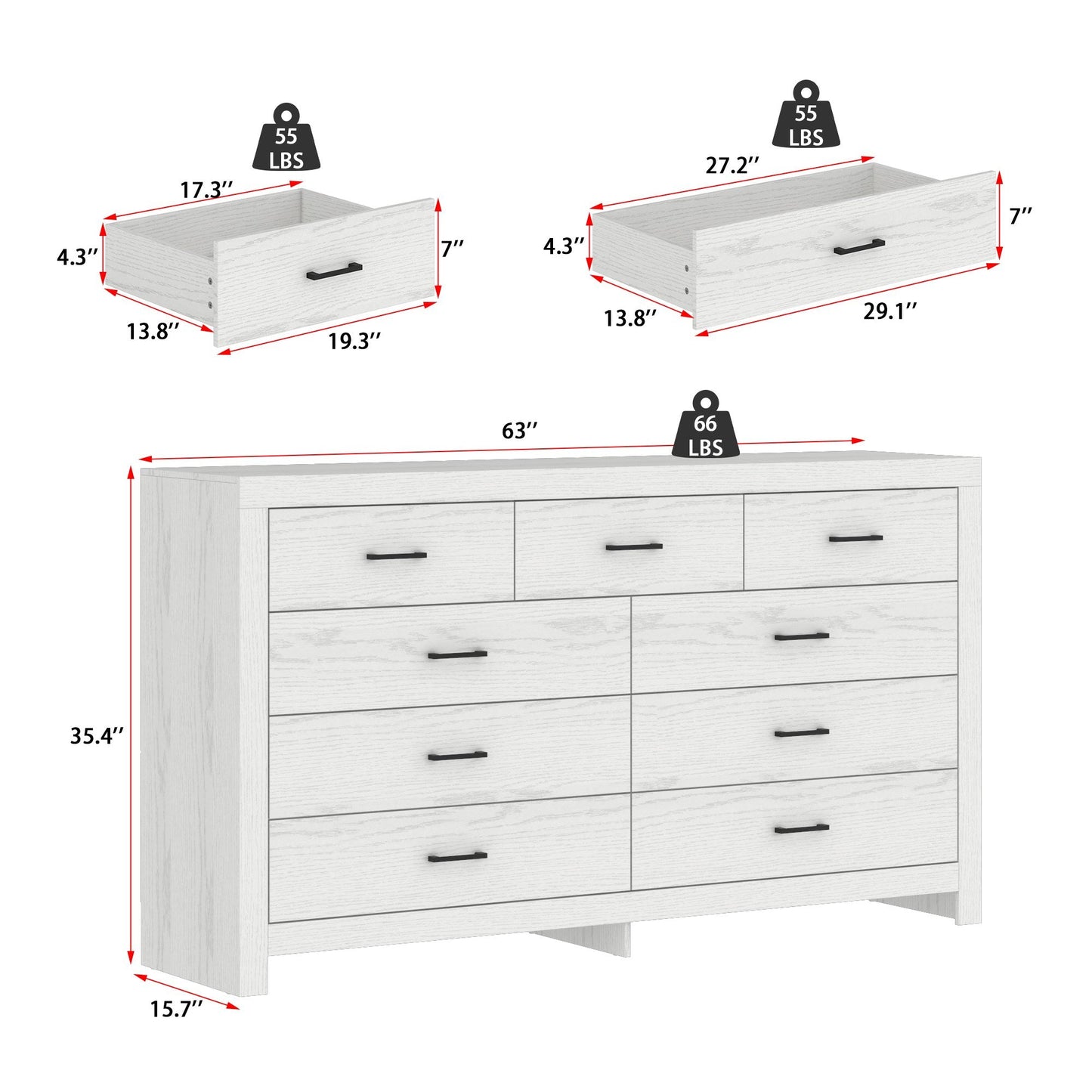 Commode à 9 tiroirs de style rustique