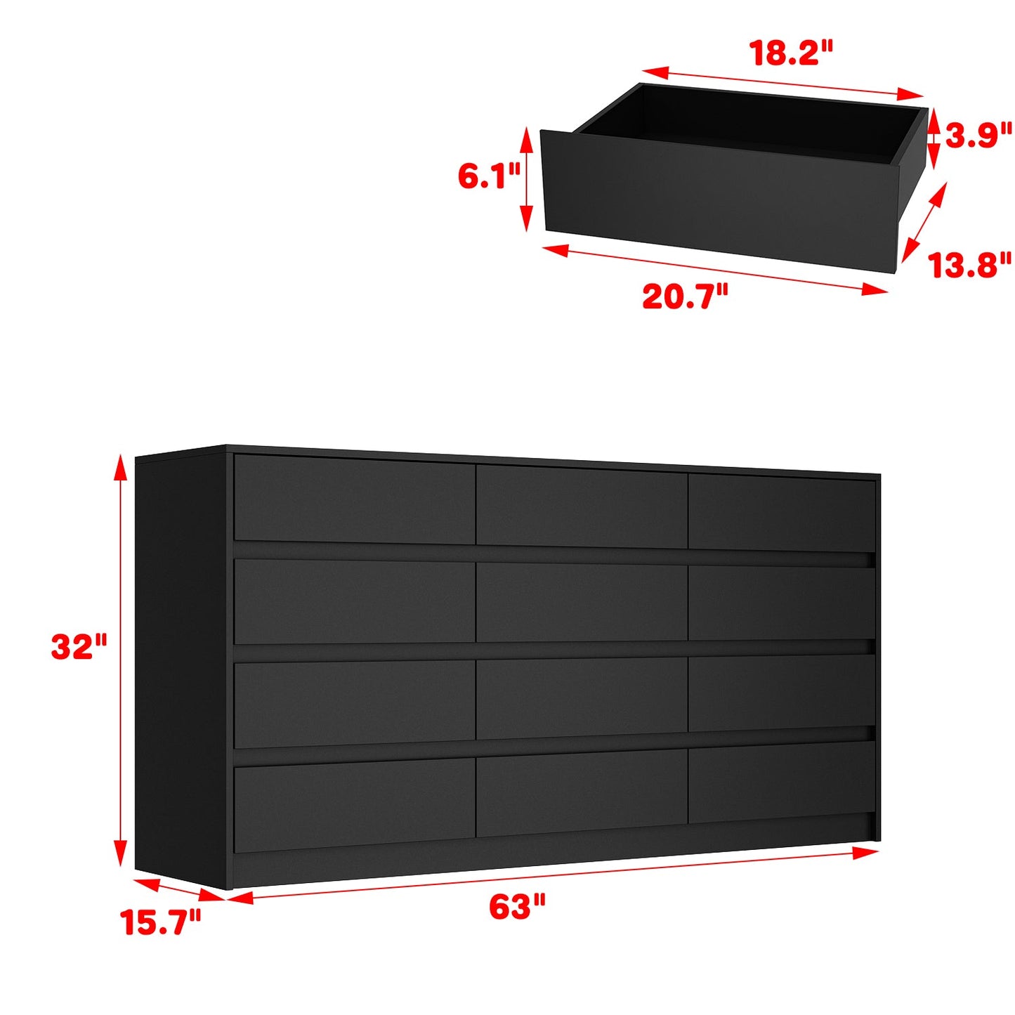Commode 63 W à 12 tiroirs