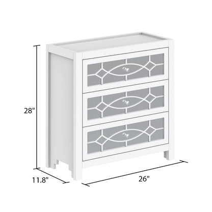Commode avec 3 tiroirs miroirs, table de chevet de rangement blanche 