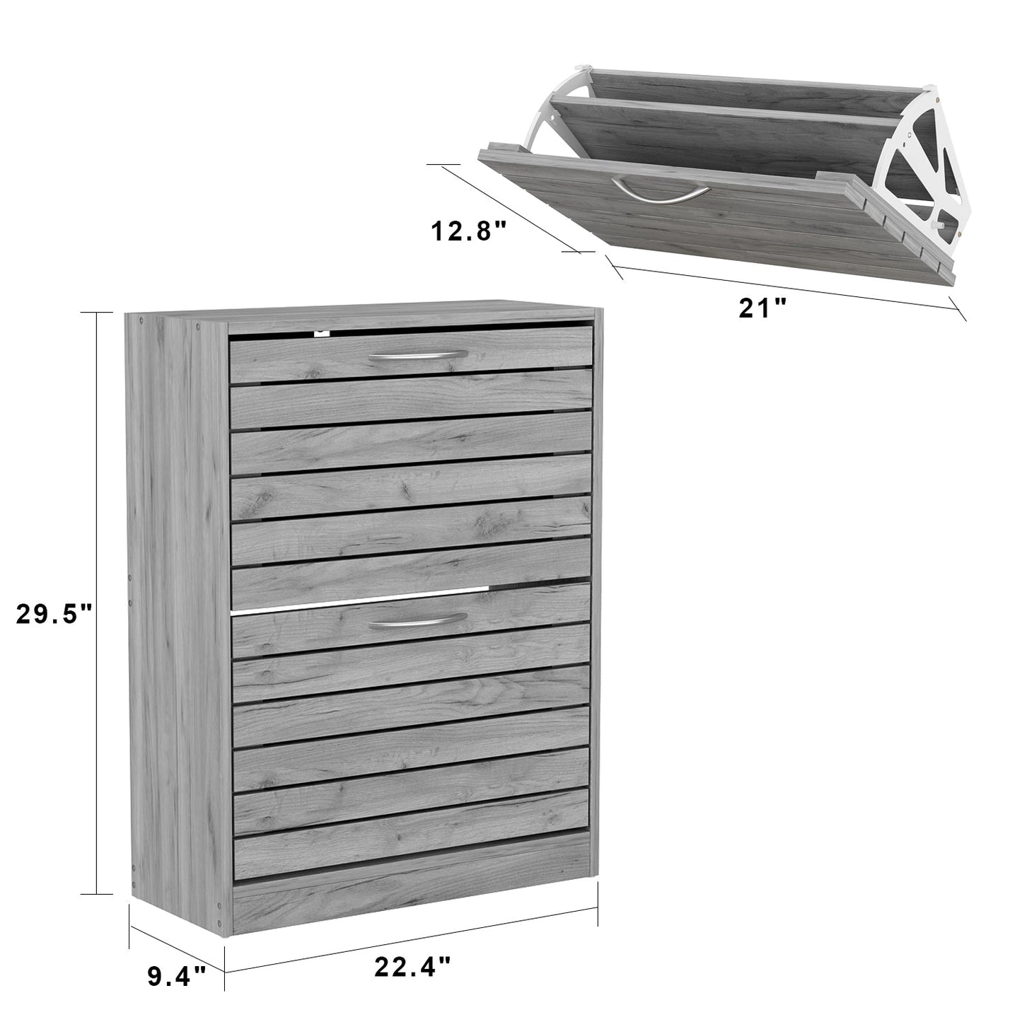 Meuble à chaussures à 2 tiroirs rabattables, meuble de rangement à chaussures à 2 niveaux pour entrée 
