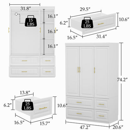 Armoire de rangement pour vêtements avec poignées en métal pour petits espaces