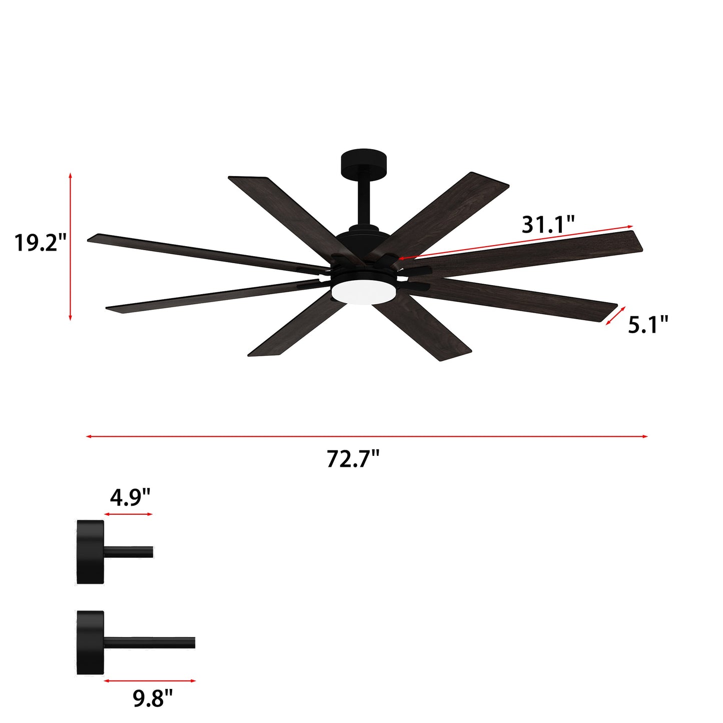 Ventilateur de plafond de 183 cm (72 pouces) avec pales bicolores et éclairage LED tricolore