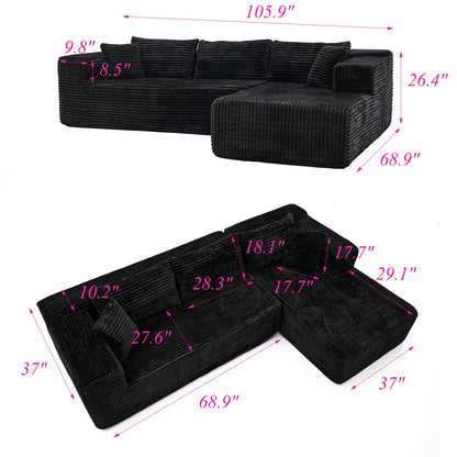 Canapé-lit rembourré de 106 pouces de large avec accoudoirs et deux coussins