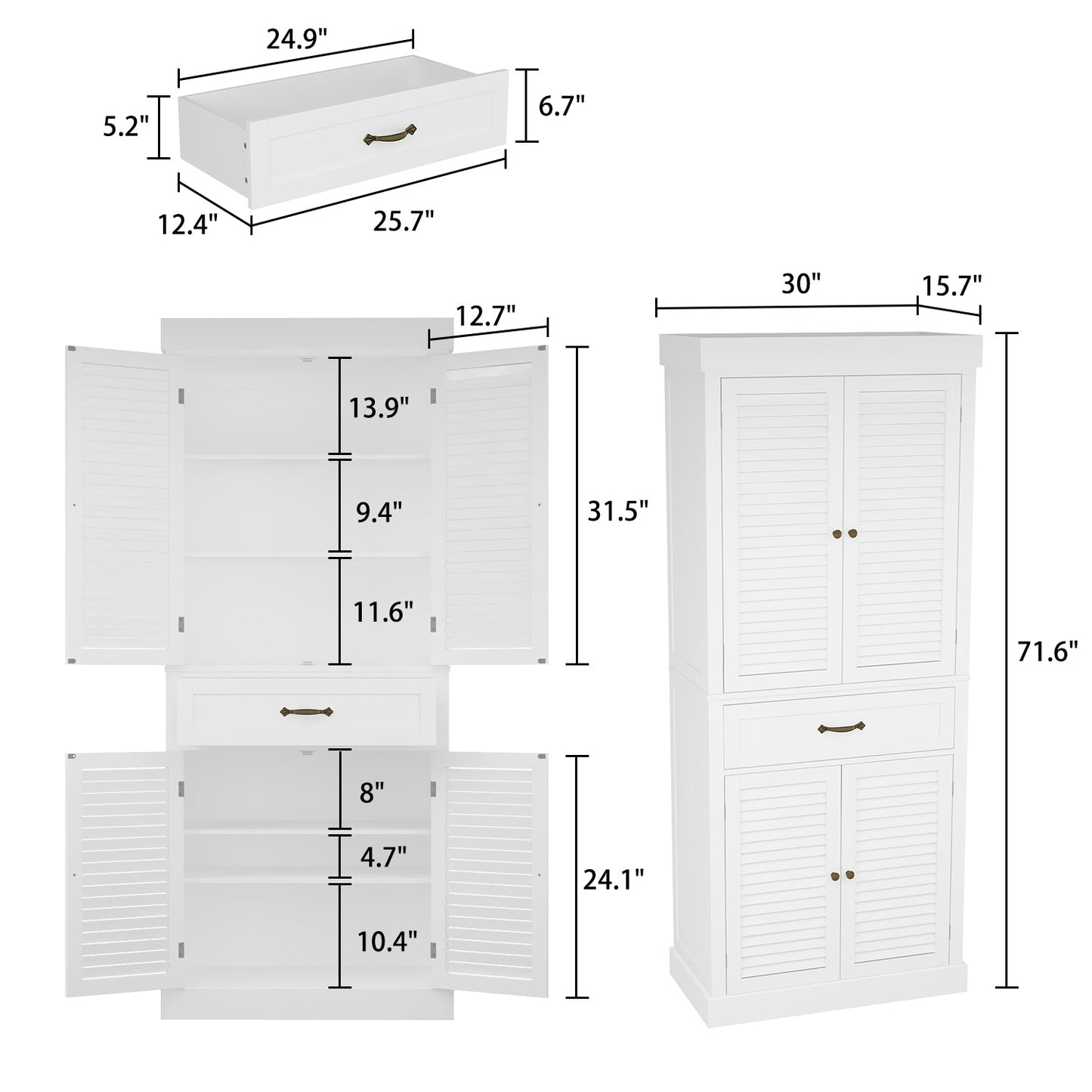 Armoire de rangement haute avec étagère réglable à 6 niveaux et tiroirs 