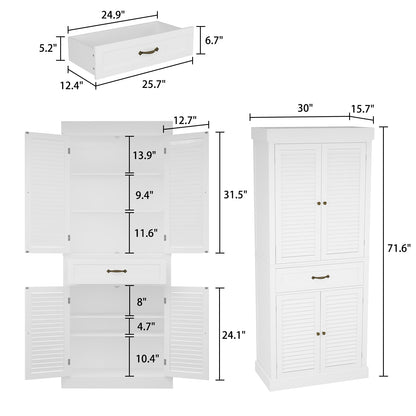 Armoire de rangement haute avec étagère réglable à 6 niveaux et tiroirs 