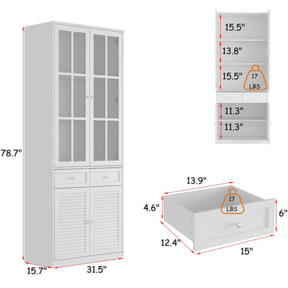 Bibliothèque avec portes vitrées et tiroirs, 78,7 po H x 31,5 po L