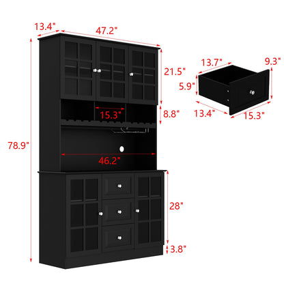 Buffet bar avec porte vitrée, vaisselier de cuisine avec tiroirs, porte-verres et casier à vin