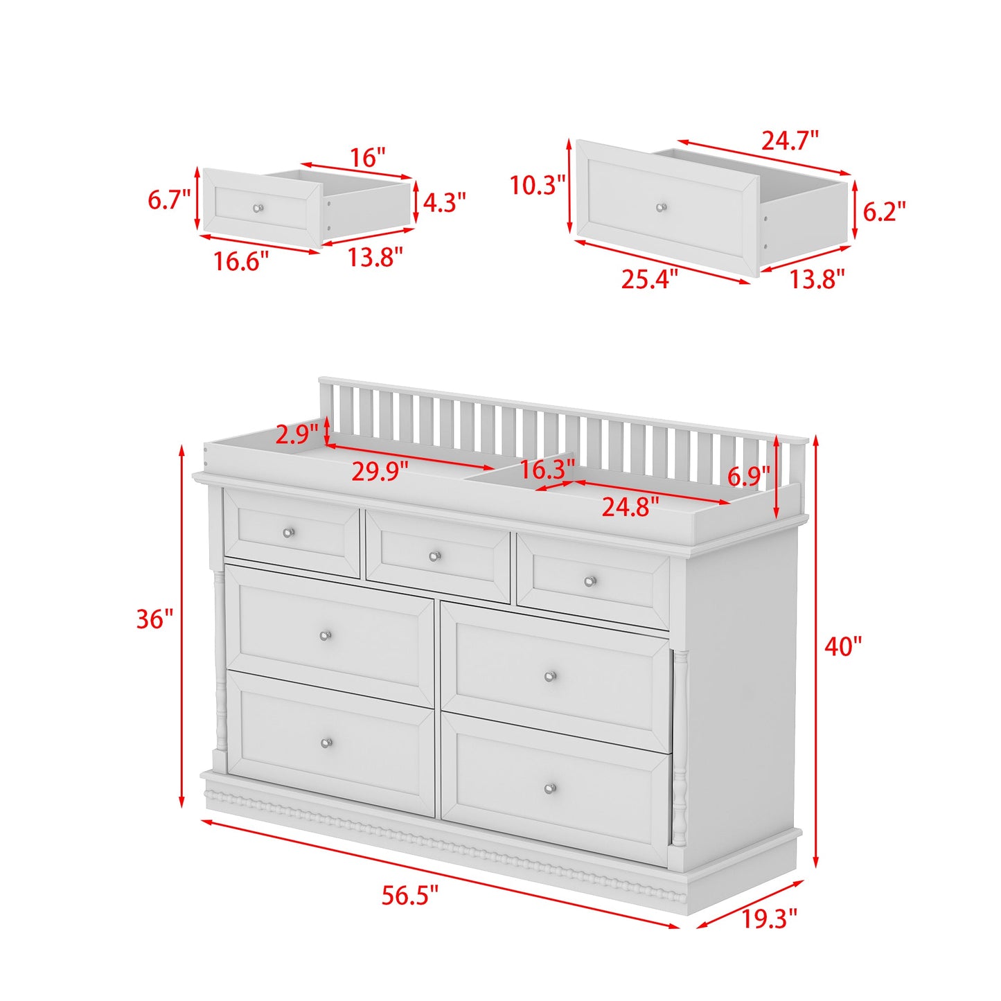 Commode-table à langer pour bébé – 7 tiroirs de rangement pour couches et vêtements