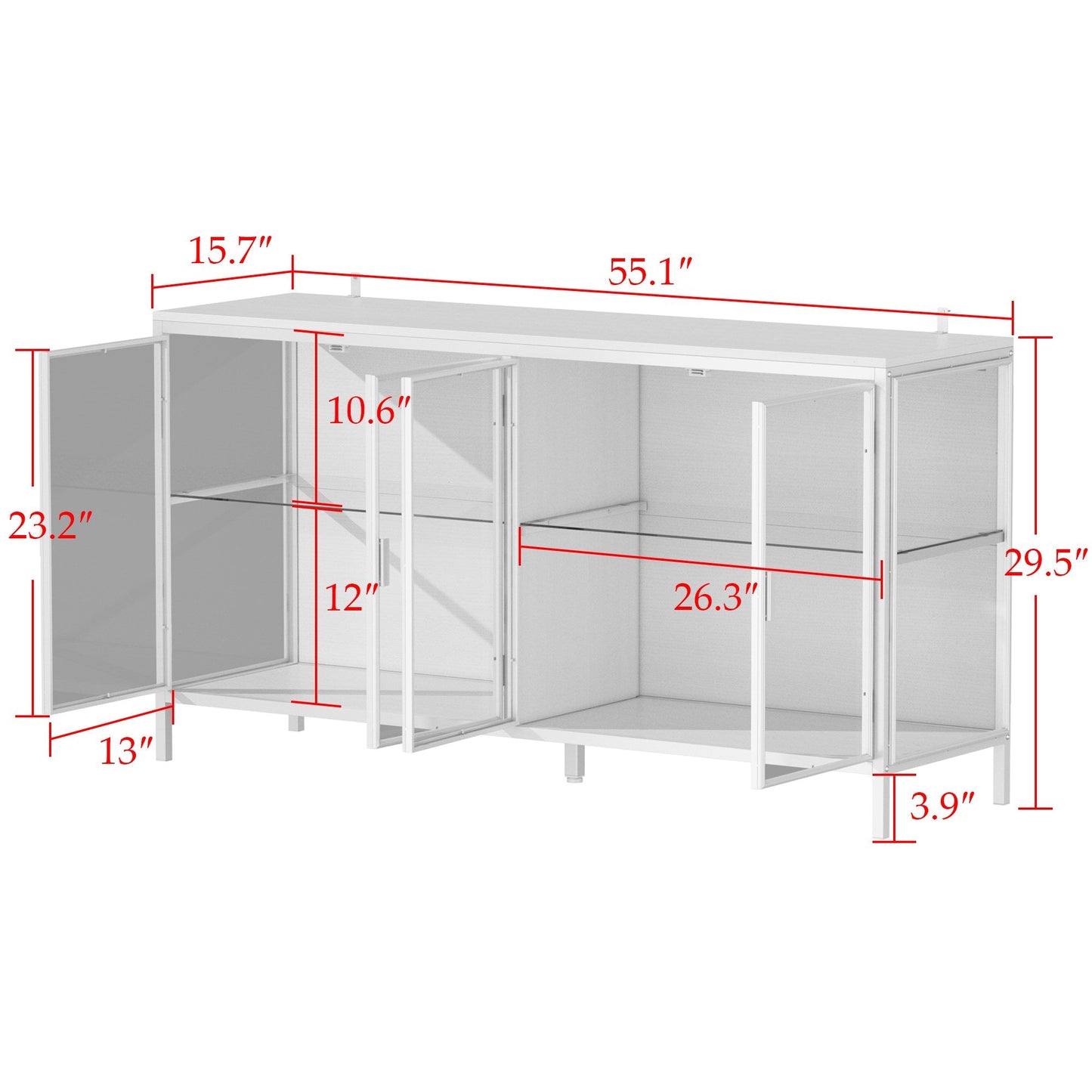 Buffet de 140 cm de large avec portes vitrées et éclairage LED