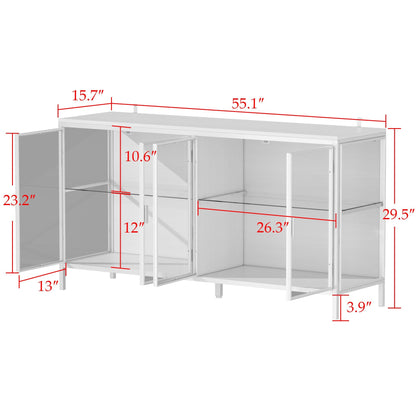 Buffet de 140 cm de large avec portes vitrées et éclairage LED