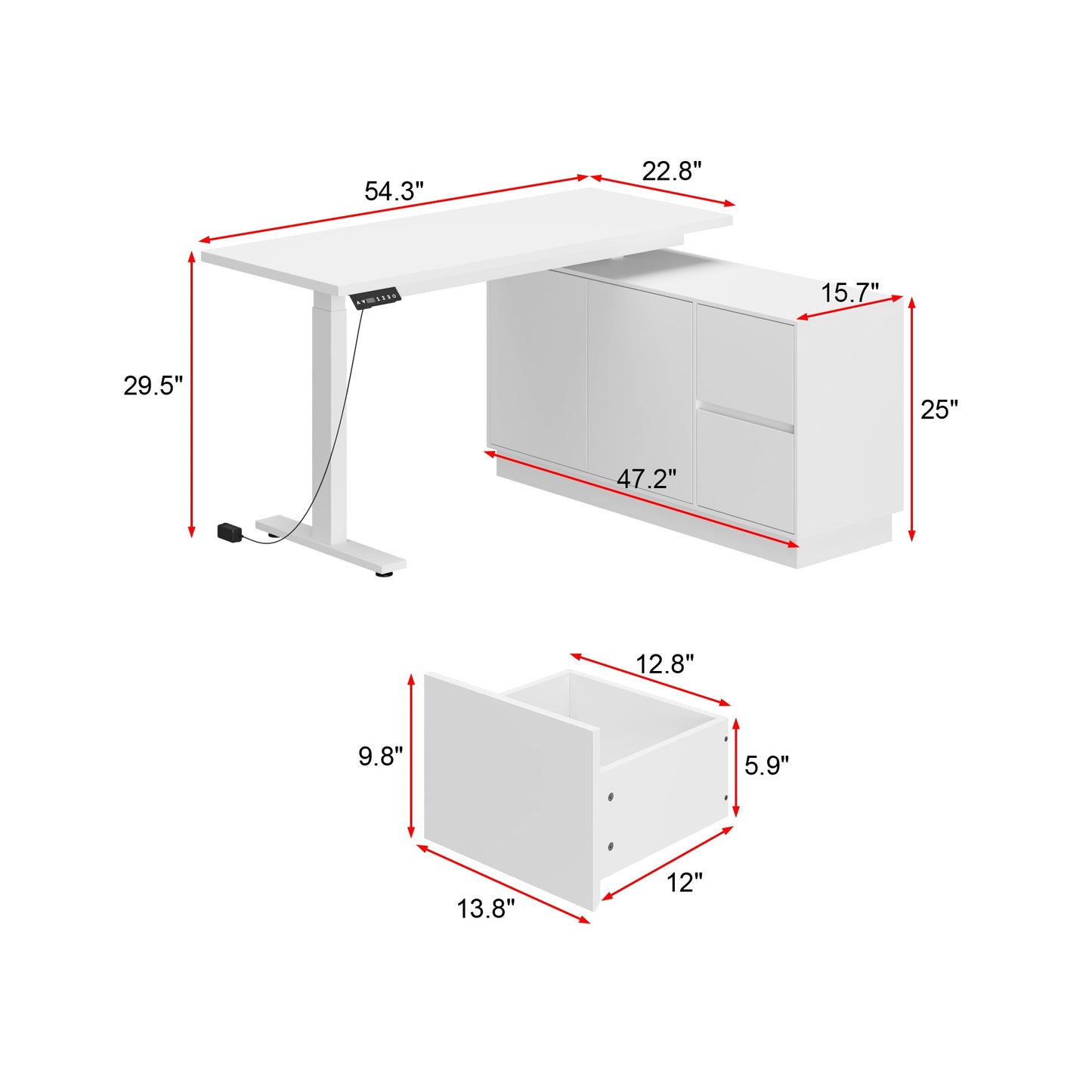 Bureau assis-debout à hauteur réglable avec système de levage électrique, bureau de 54 pouces avec mémoires de position