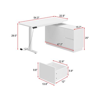 Bureau assis-debout à hauteur réglable avec système de levage électrique, bureau de 54 pouces avec mémoires de position